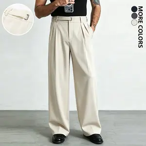 Men's Minimalist Solid Color Wrinkle Dress Pants Versatile All Season Business Casual Long Trousers Ideal for Daily Casual Wear & Office Commuting