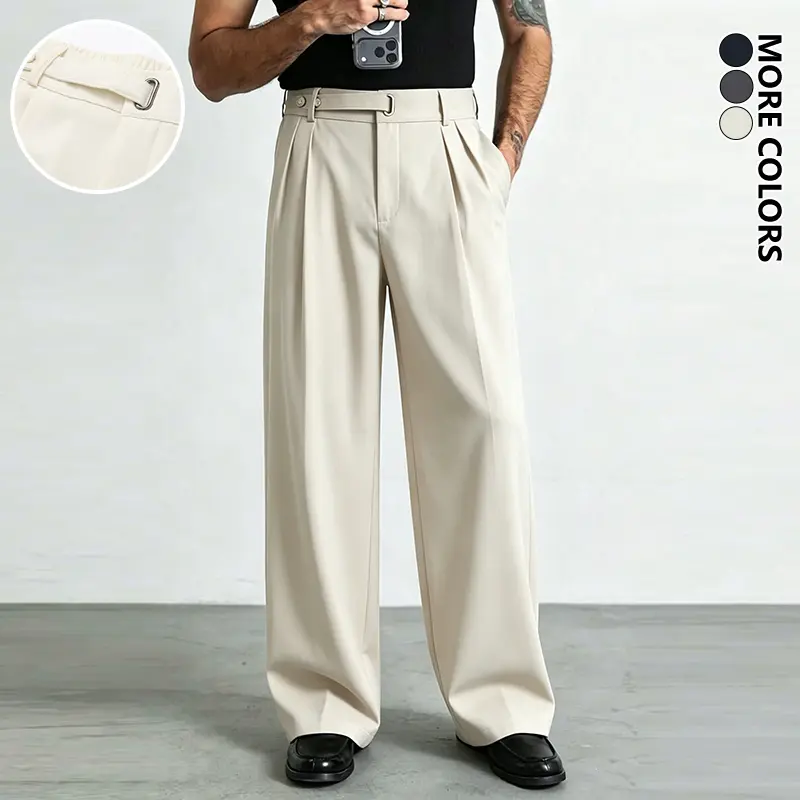 Men's Minimalist Solid Color Wrinkle Dress Pants Versatile All Season Business Casual Long Trousers Ideal for Daily Casual Wear & Office Commuting
