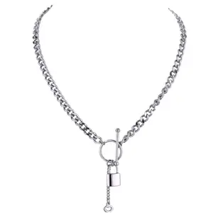 E11evat8 Stainless Steel Lock Pendant Necklace