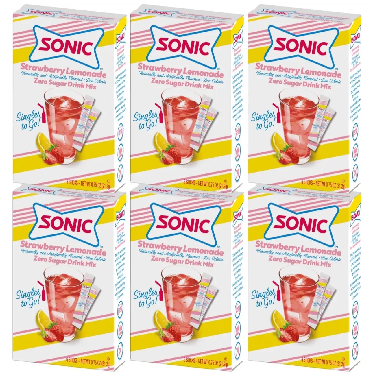 SONIC Singles To Go Drink Mix! Strawberry Lemonade WaterTok Drink Mix Pack with 6 Packs of 6 Sticks Each - Sweet Beverage for Summer Heat Beverage Mixed Sweet