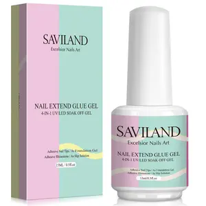 Saviland 15ML Nail Glue Gel,4 in 1 U V Nail Glue Gel for Easy and Fast Nail Extension, Strong Gel X Nail Glue for Long Lasting Nail Tips DIY Nail Art(Curing Needed) Nail Care Nail Polish