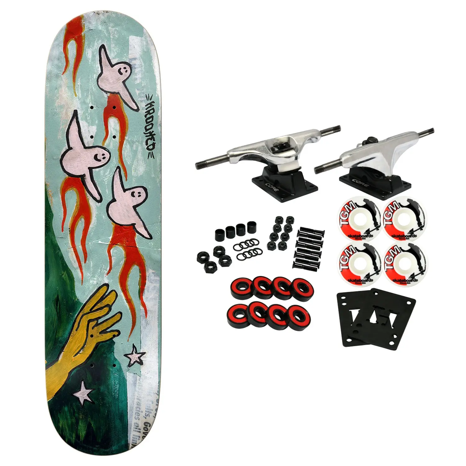 Krooked Skateboard Complete Firebirds Green 8.12" x 32"