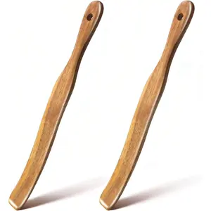 2 count Wooden Spurtle for Sourdough Starter, Mixing, Reaching Bottom of Jar, Dough Whisk, Long Handle Spatula, Kitchen Tools for NonStick Cookware, Baking & Cooking Utensils