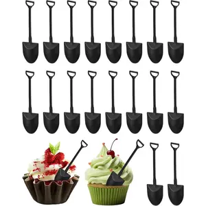 60 Pcs Black Mini Plastic Shovel Spoons, Small Dessert Sampling Spoons for Ice Cream, Cake, Snacks, Party Favors, Tasting Events Use