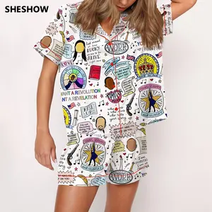 SHESHOW Hamilton Musical Silky Satin Pajama Set For Women Print Comfy Satin Sleepwear & Loungewear Pjs Printing Silky Top & Bottoms