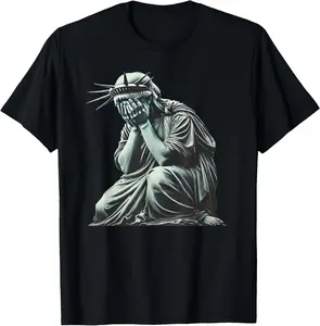 statue of liberty crying Casual Short Sleeve Cotton T-Shirt