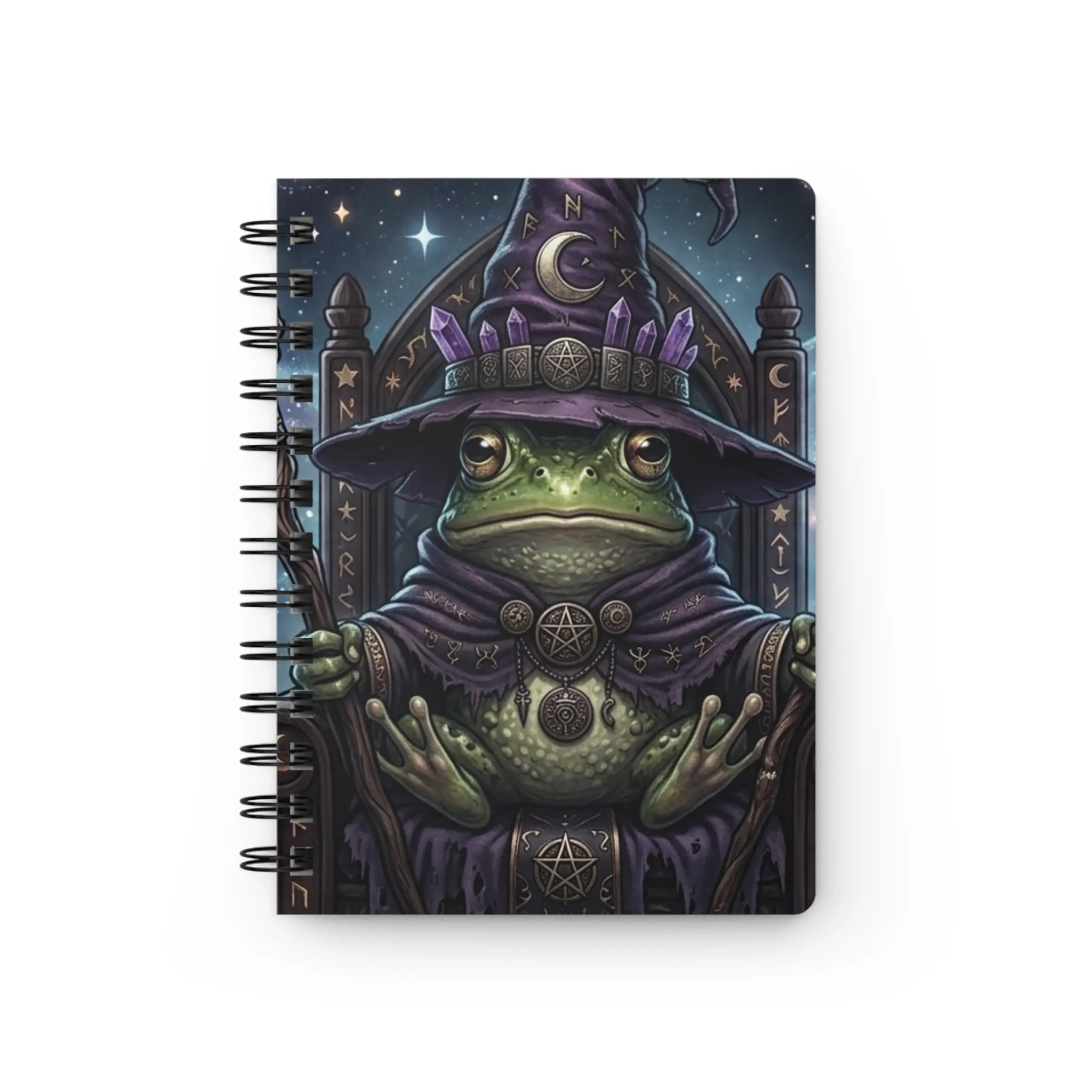 Mystic Wizard Frog Spiral Bound Journal | Witchy Moon Magic Notebook