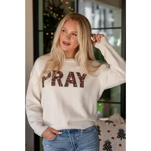 FINAL SALE - Pray Ivory Knit Sweater - DU Deal