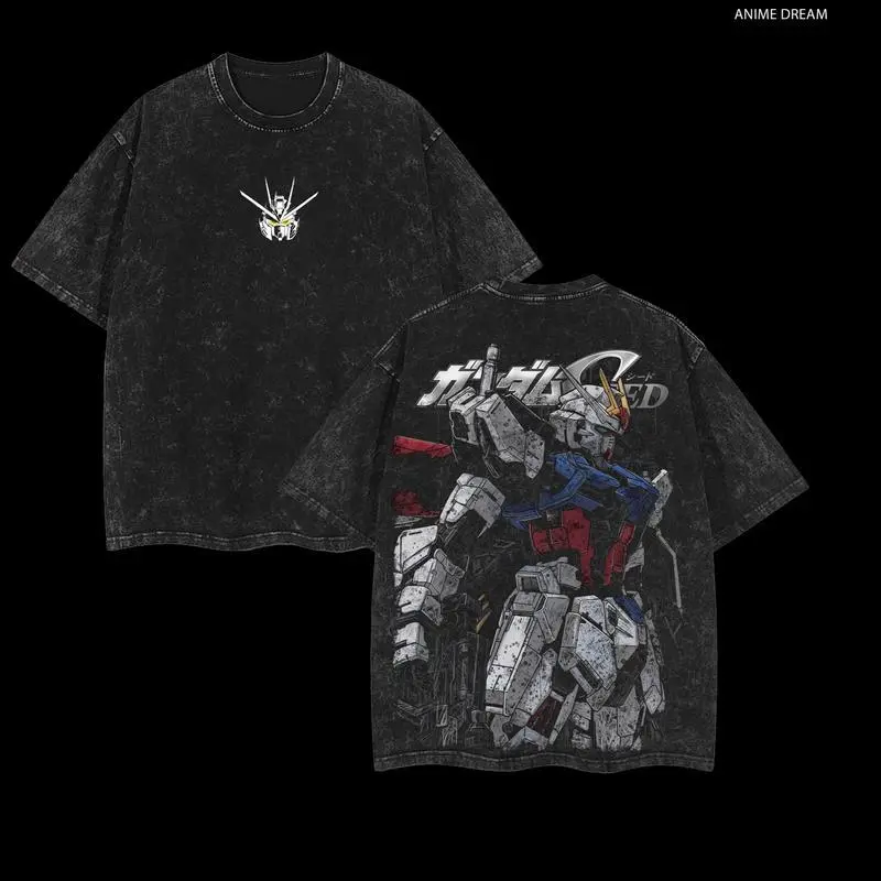 Gundam SEED - Mobile Suit Gundam Anime Double Printed Vintage Washed Tee Unisex Anime Manga Cotton T-shirt, Gift For Anime Fan, Anime Lover boyfriend tees