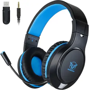H-10 2.4GHz  Gaming Headset for PS4, PS5, PC, ,  ,   Headphones with Noise Cancelling Mic for  Adults, 3.5 mm  Mode for  Series, Blue