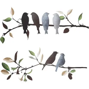 2 Pcs Metal Bird Wall Decor Set, Hanging Creative Bird Design, Simple Leaf Wall Art, Perfect for Bedroom Living Room Office