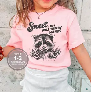 Sweet But Will Throw Hands Shirt, Cute Funny Little Girls Boys Shirt, Funny  Raccoon Shirt, Funny Baby Shirt, Sassy Girls Shirt, Pink