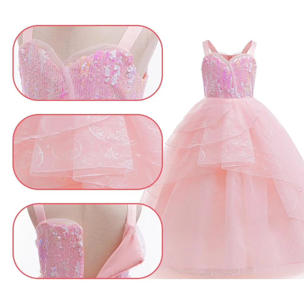 The-Wicked Glinda Elphaba Cosplay Costume Glinda Pink Princess Dress Costume for Girl Party Cosplay Movie Party Witch Clothing