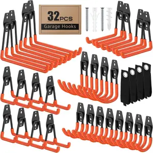 32 Pack Garage Hooks with Anti-Slip Coating Heavy Duty Wall Mount Hooks for Garage Storage and  Hoses  Garden Tools Ropes etc