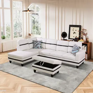 Sleek Two-Tone Black White Wear-Resistant Semi PU Leather 3-Piece Multi-Use Sofa Bundle, Minimalist Comfy Guest & Family Living Room Seating