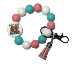"Just a Little Moody" Cow Keychain with Colorful Beads and Pink Tassel Charm