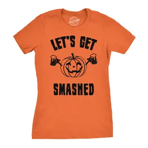 Womens Lets Get Smashed Funny T shirts Pumpkin Halloween Costume T shirt Funny Womens T Shirts Cute Vintage Fashion Casual Ladies T-Shirt Gift Halloween Tops for Women Funny Drinking Top Women's Novelty Tees Orange