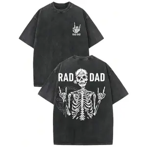 Tees Men Washed Cotton T-Shirt Vintage Street Double-Sided Printed Rad Dad Graphic T-Shirt Men'S T-Shirt Old Summer Clothing Drop Shoulder Sleeve Round Neck Top Short Sleeve