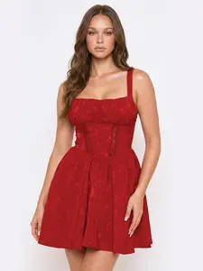 FLORAL PATTERNED FABRIC MINI DRESS