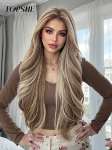 Topshe Comfortable Breathable 13x6 HD Lace Front Wig, 28 Inch Light Long Curly Hair, Heat Resistant Natural Women's Wig, Machine Made Wig