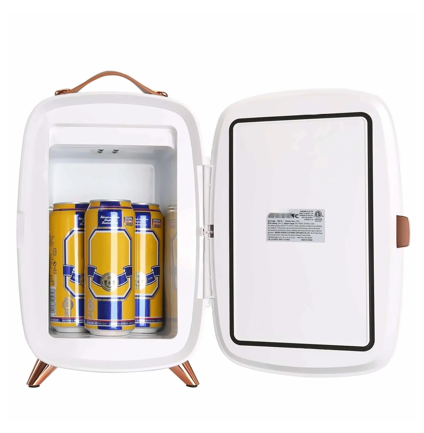 Mini Fridge for Bedroom, 6L Cosmetic Refrigerator with Mirror & LED Light, Small Beauty Fridge for Skincare, Makeup, Drinks & Breast Milk - Portable DC Fridge for Office, Dorm, Car, White 6 L Makeup Mirror Panel