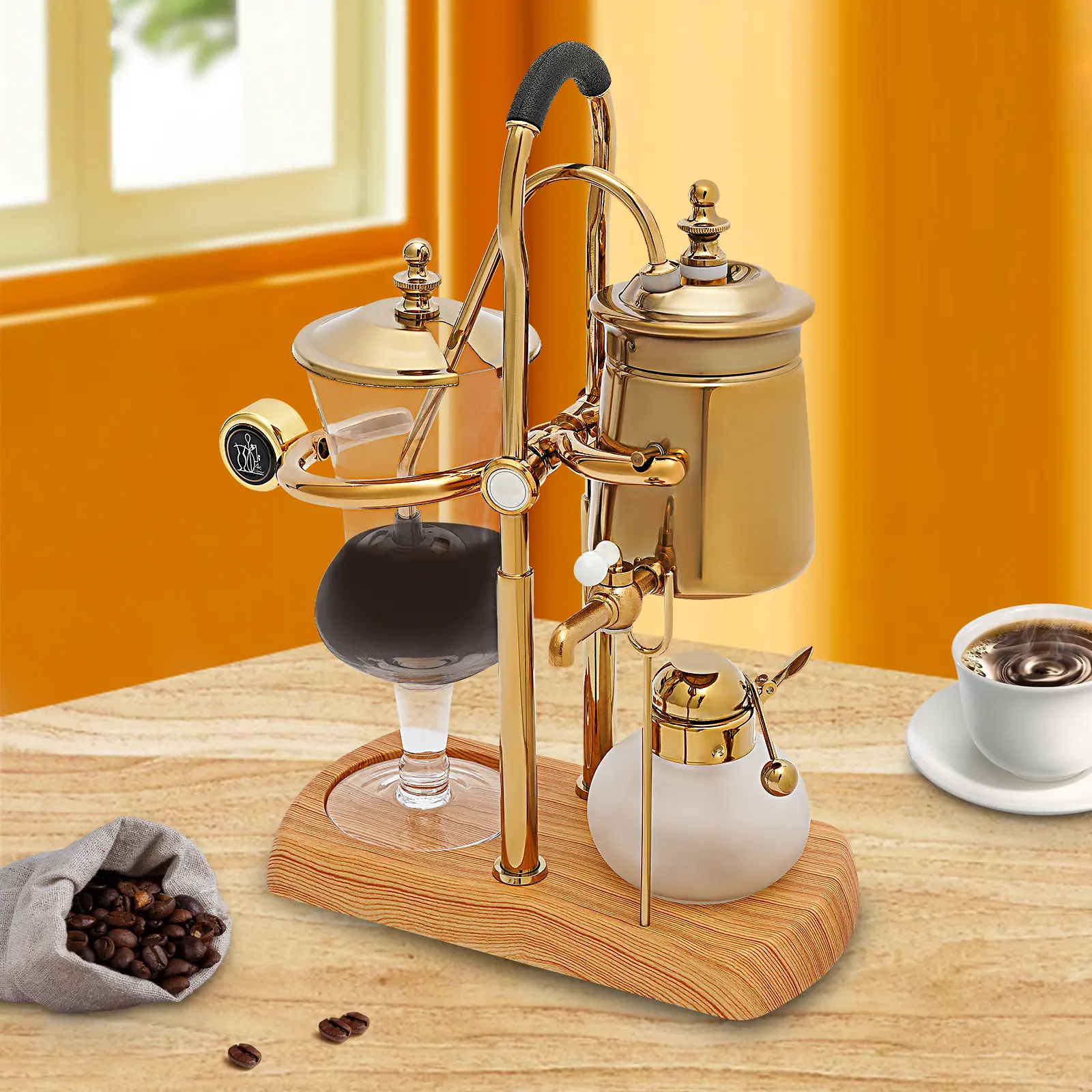 Gold Titanium-Electroplated Balance Siphon Coffee Maker - 400ml Manual Brew Model, 23.5*12*38cm, Heat Resistant Retro Glass & Stainless Steel, Abs Cup Included, Manual Operation for Home Kitchen & Coffee Shops
