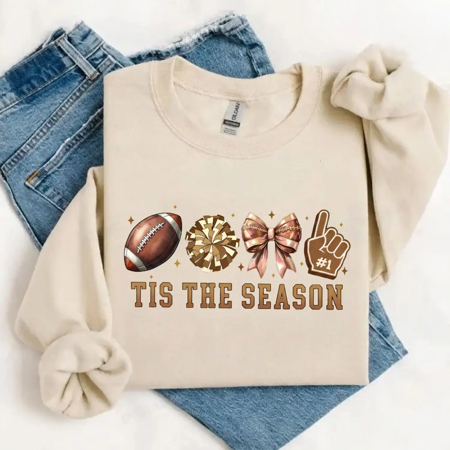 Football Bow Sweatshirt, Cute Game Day Graphic Crewneck, Cheer Fan Pullover, Tis The Season Sports Sweatshirt