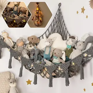DreamLights Boho Stuffed Animal Storage Net or hammock Extra Large for Small or large Plushies. Plush Gray Toy Storage Holder
