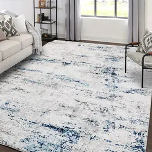 Area Rug Living Room Rugs: 5x7 Large Soft Indoor Carpet Rug with Non Slip Backing for Dining Table Nursery Home Office Bedroom White Gray Blue