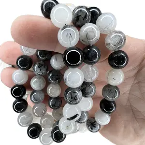 Tourmaline'd crystal quartz Stretch Bracelet for women Bohemian