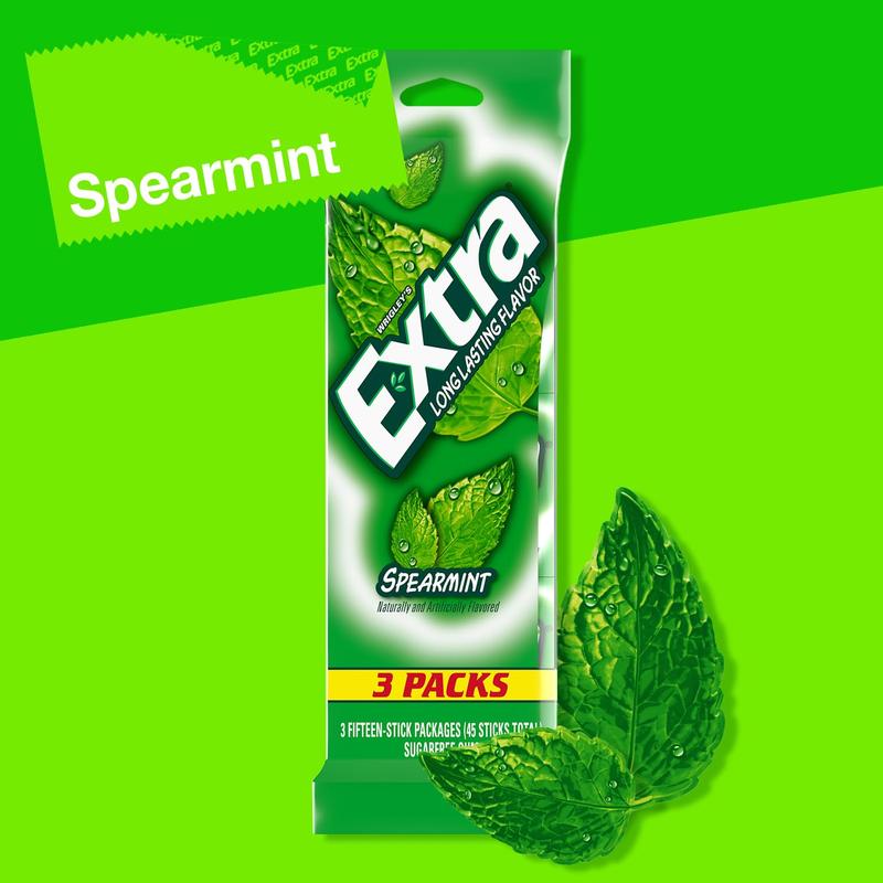 EXTRA Spearmint Sugar Free Gum Back To School Chewing Gum, 3 Pack Bulk Gum (45 Sticks Total