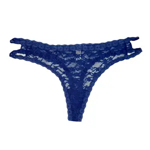 Women's Soft Velvet Double-Strap Lace Cotton Thong Panties - Elegant, Sexy Slip Underwear