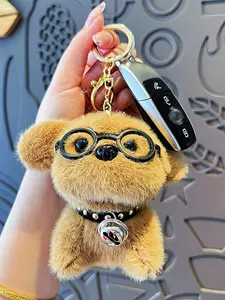 Creative Cartoon Plush Glasses Pomeranian Keychain, Cute Dog Toy, Unisex, Soft Stuffed Doll, Girls' Bag Decoration, Key Chain, Stylish Keychain, Fuzzy Keychain