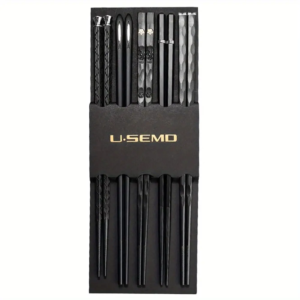 Stainless Chopsticks Reusable Gift Set - 5 Pairs Stainless Steel Cutlery, Elegant Tableware for Sushi, Asian Cuisine, Ideal Gifts for Him, Dishwasher-Safe