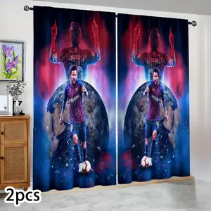 Semi-blackout curtains, featuring a Messi football superstar Earth-themed poster pattern, suitable for bedrooms/living rooms/kitchens/hotels/gazing areas. A popular celebrity decoration, perfect for fan celebrations, holidays, and birthday gifts.