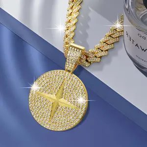 Unisex Fashion Hip Hop Round Starburst Pendant Cuban Link Chain Necklace - Men's Necklace, suitable for parties, festivals, and other occasions - A perfect gift for your lover or friend.