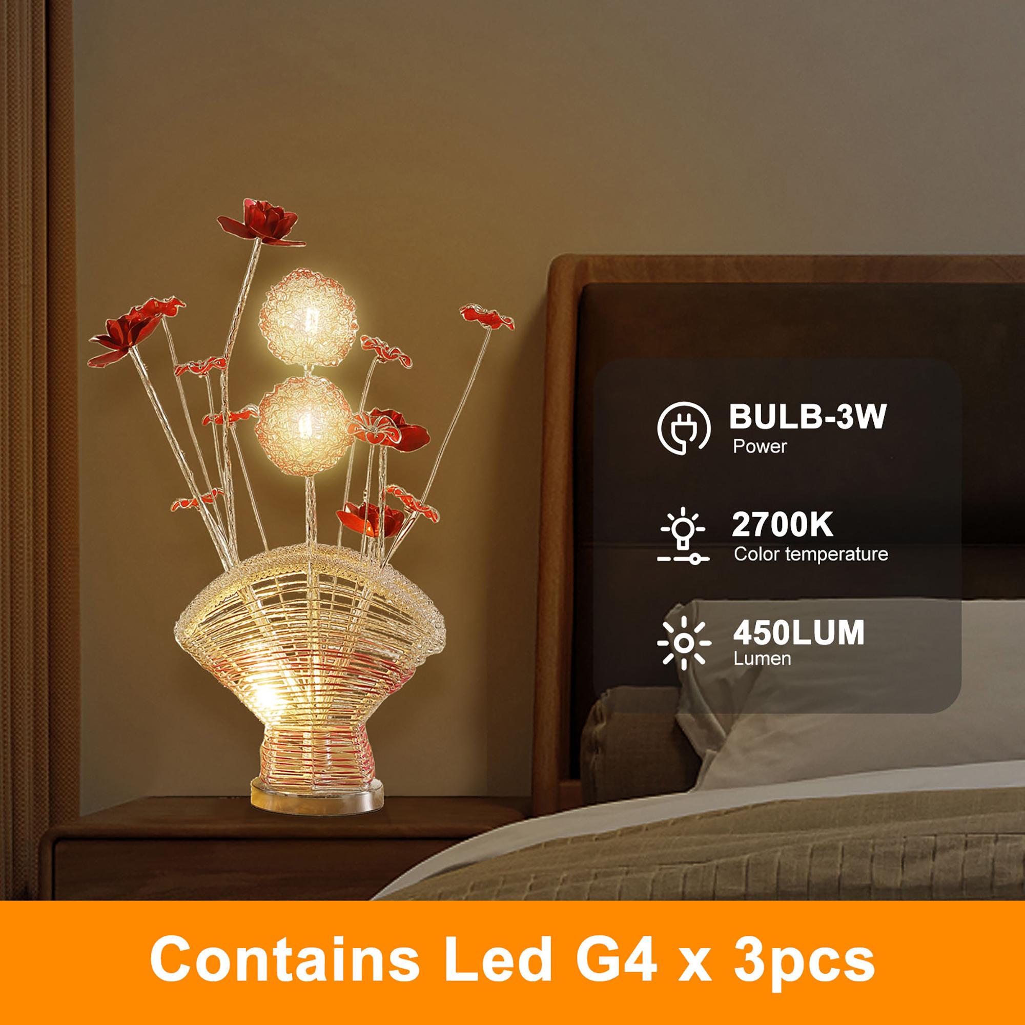 Rose Flower Lamp – Aluminum Rose Bud Table Lamp for Living Room, Acrylic Blossom Night Light for Bedroom, Copper Vase Art Lamp for Nightstand, 3 LED Unique Flower Lamp for Home Decor Office