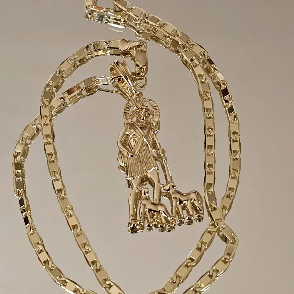 N80-Saint Lazarus Pendant - 14 Karat Gold plated Chain, 24-Inch Length, Daily Unisex Accessory for Men