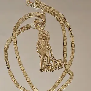 Saint Lazarus Pendant - 14 Karat Gold plated Chain, 24-Inch Length, Daily Unisex Accessory for Men not water resistant