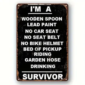 Vintage Metal Tin Sign Survivor Wall Art 12x8 Frameless Black Poster for Man Cave Bar Garage Farmhouse University Dorm Decor Multipurpose Retro Plaque