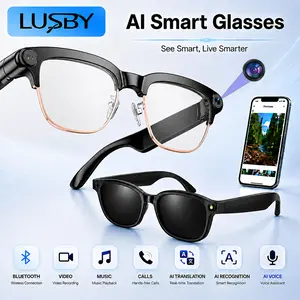 LUSBY Smart AI Camera Glasses with 8MP 1080p HD Photo Capture Auto Color-Changing Interchangeable Lenses for Men Women Travel Recording Voice Calls Language Translation,Black Friday & Cyber Monday, Wearable