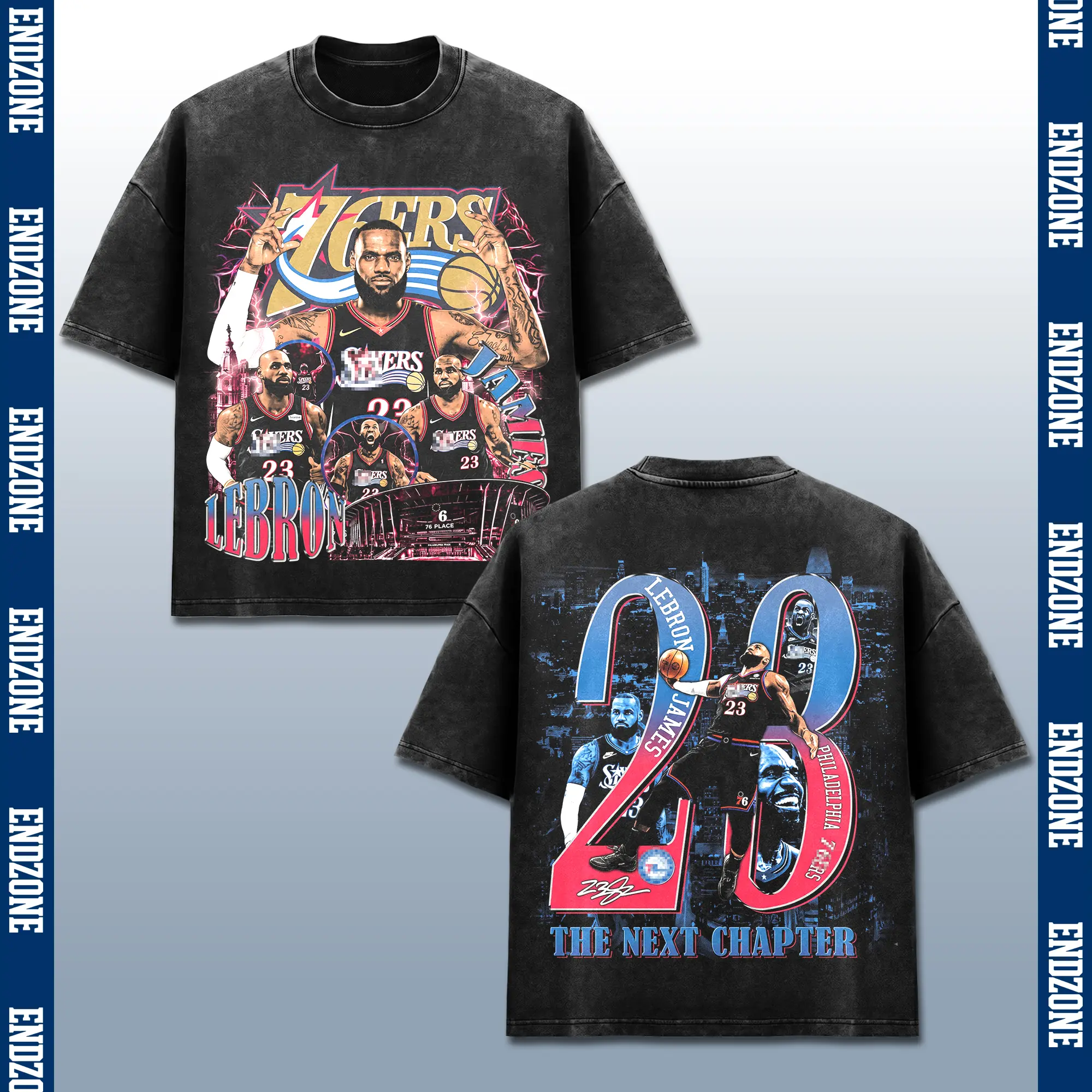 [Endzone] LeBron James LBJ 23 T-Shirt, King James Basketball Graphic Tee, The Next Chapter Fan Merch, Brotherly Love Sports Apparel, Retro 90s Bootleg Game Day Shirt, Pro Basketball Season Gift, Men Women Heavyweight Oversized Black Acid Wash Clothing