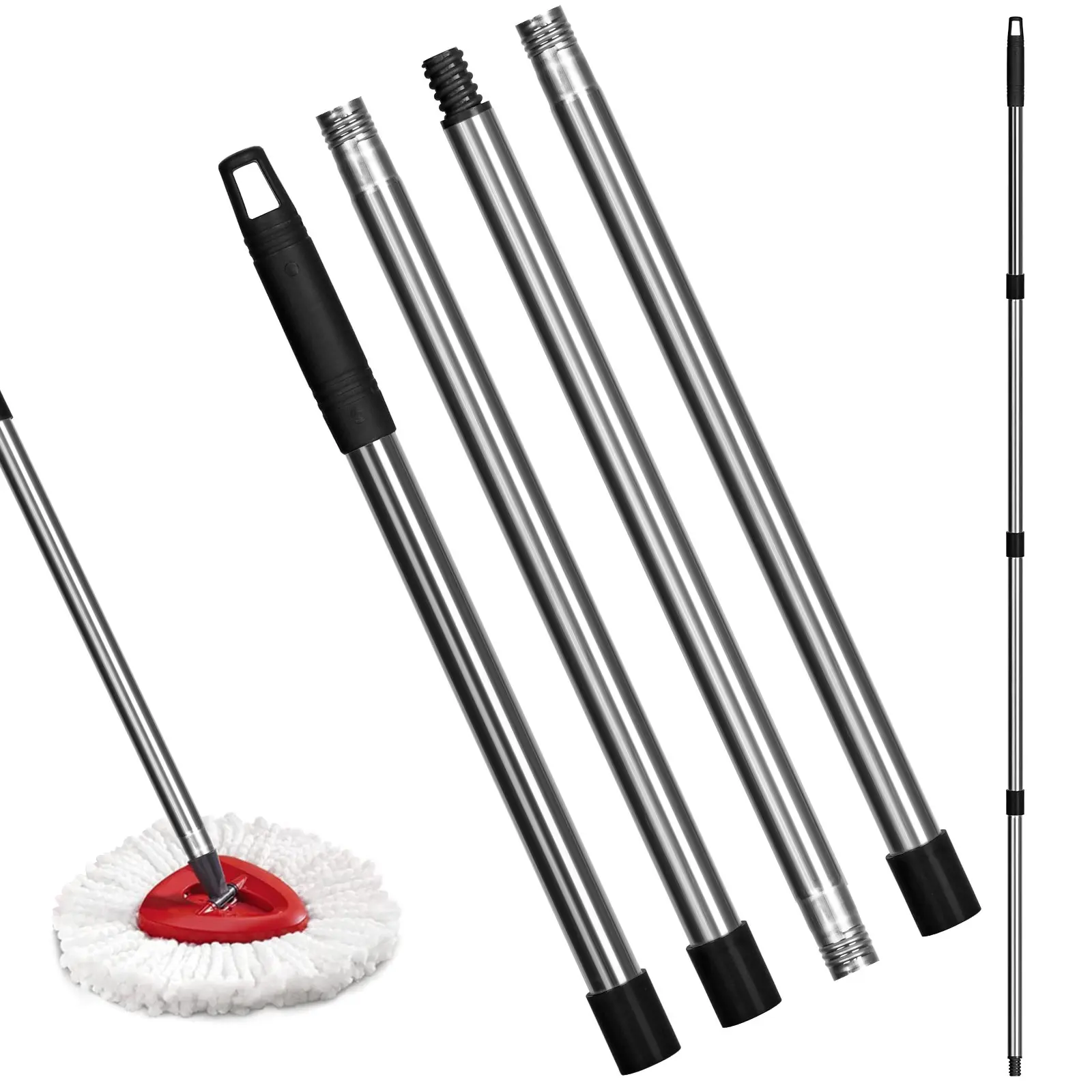 Spin Mop Replacement Handle - 4-Section 30" to 58" Mop Handle Replacement Stick Compatible with O-Ceda Spin Mop, EasyWring Mop Handle for Floor Cleaning(Mop Head&Base not Include)