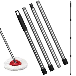 4 Section Mop Replacement Handle Stainless Steel Mop Replacement Head Handle Mop Extended Handle (Black)