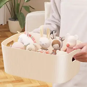 1pc/2pcs/3pcs Cream yellow, white, green Desktop storage box, cosmetics, miscellaneous items, snacks, toys, organizing basket, rectangular storage basket, storage box, storage box, Plastic Basket