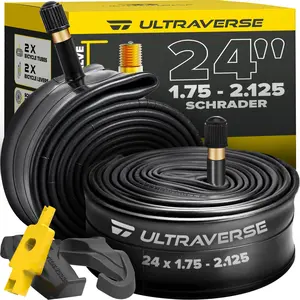 Ultraverse 24" Butyl Rubber Bike Tubes for Cruiser, Kids, BMX & Mountain Bikes with Schrader Valve