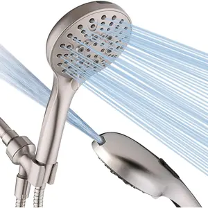 High Pressure Handheld Shower Head with 9 Spray Settings, Built-in Power Wash for Cleaning Tub and Pets, Extra Long 69" Hose, Adjustable Bracket, Brushed Nickel