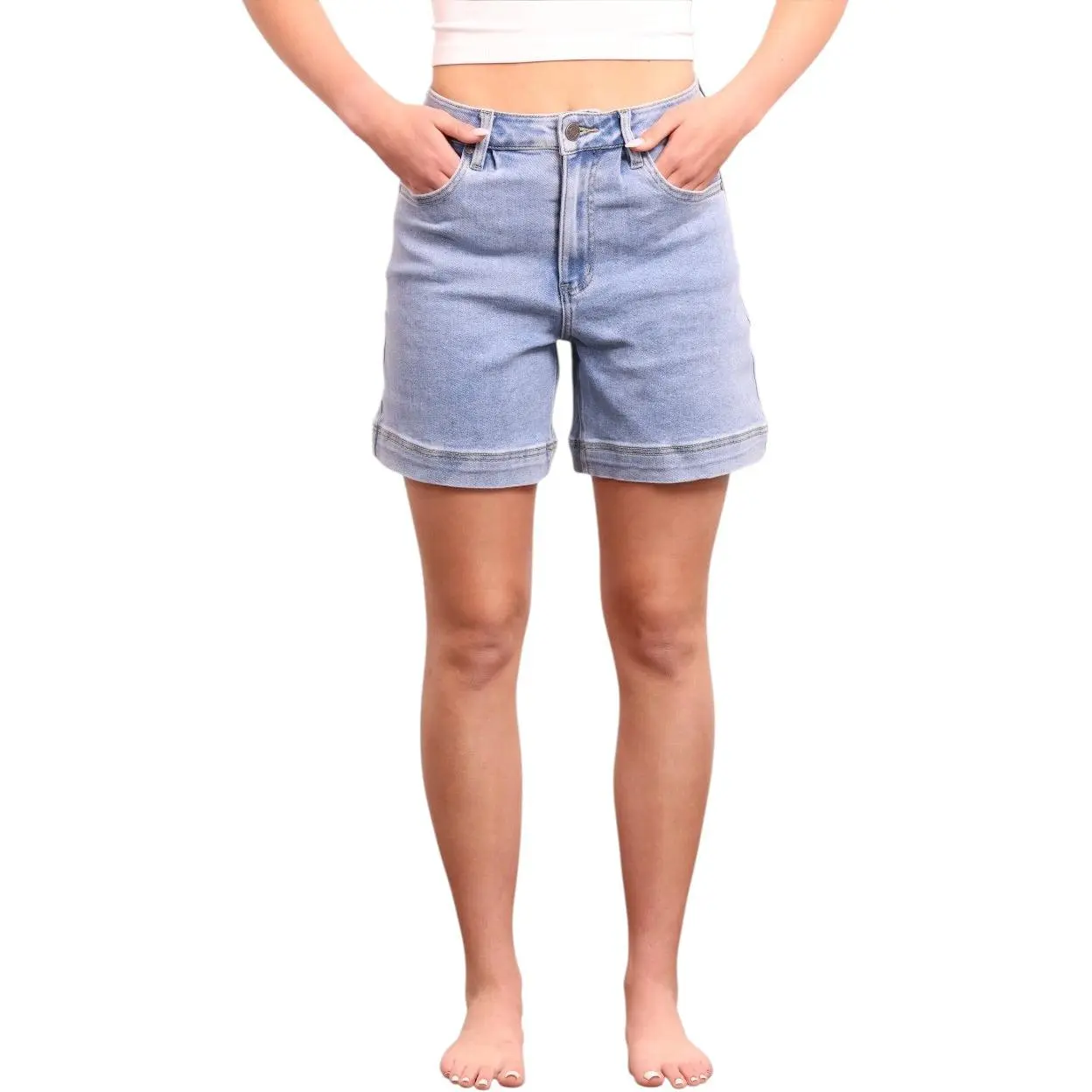 The Koda High-Rise Denim Shorts - Blue