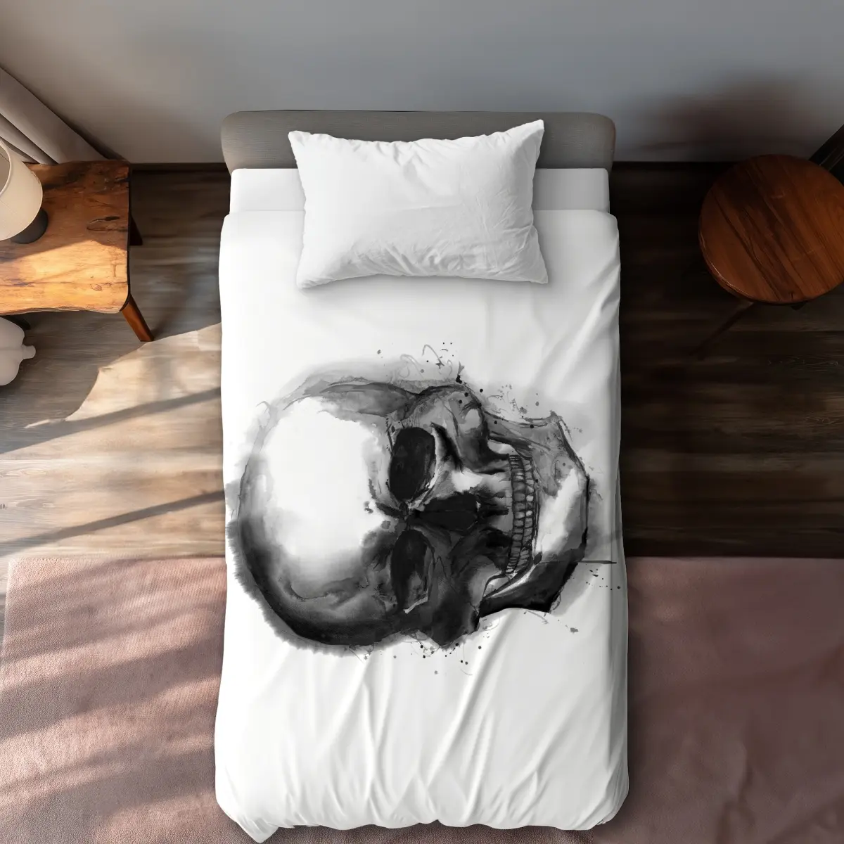 360 stand Dark Skull Watercolor Twin Size Duvet Cover Set - Microfiber Face, Vivid Print, Edgy Vibe, Gothic Look, Gothic Home Decor Bedding for Twin Size Beds, Graphic Duvet Covers, Twin Duvet Covers