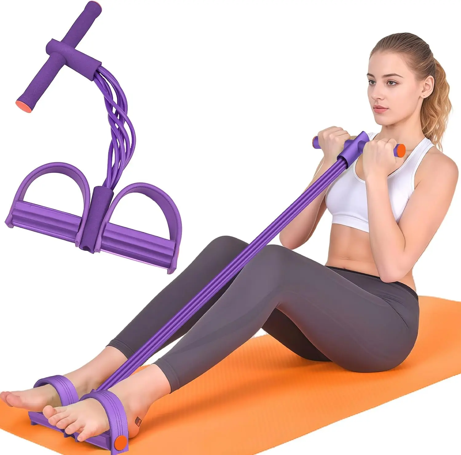 6-Tube Pedal Resistance Bands with Handles, Durable Natural Rubber Fitness Bands, Multifunction Sports Equipment for Abdomen, Waist, Leg Stretching